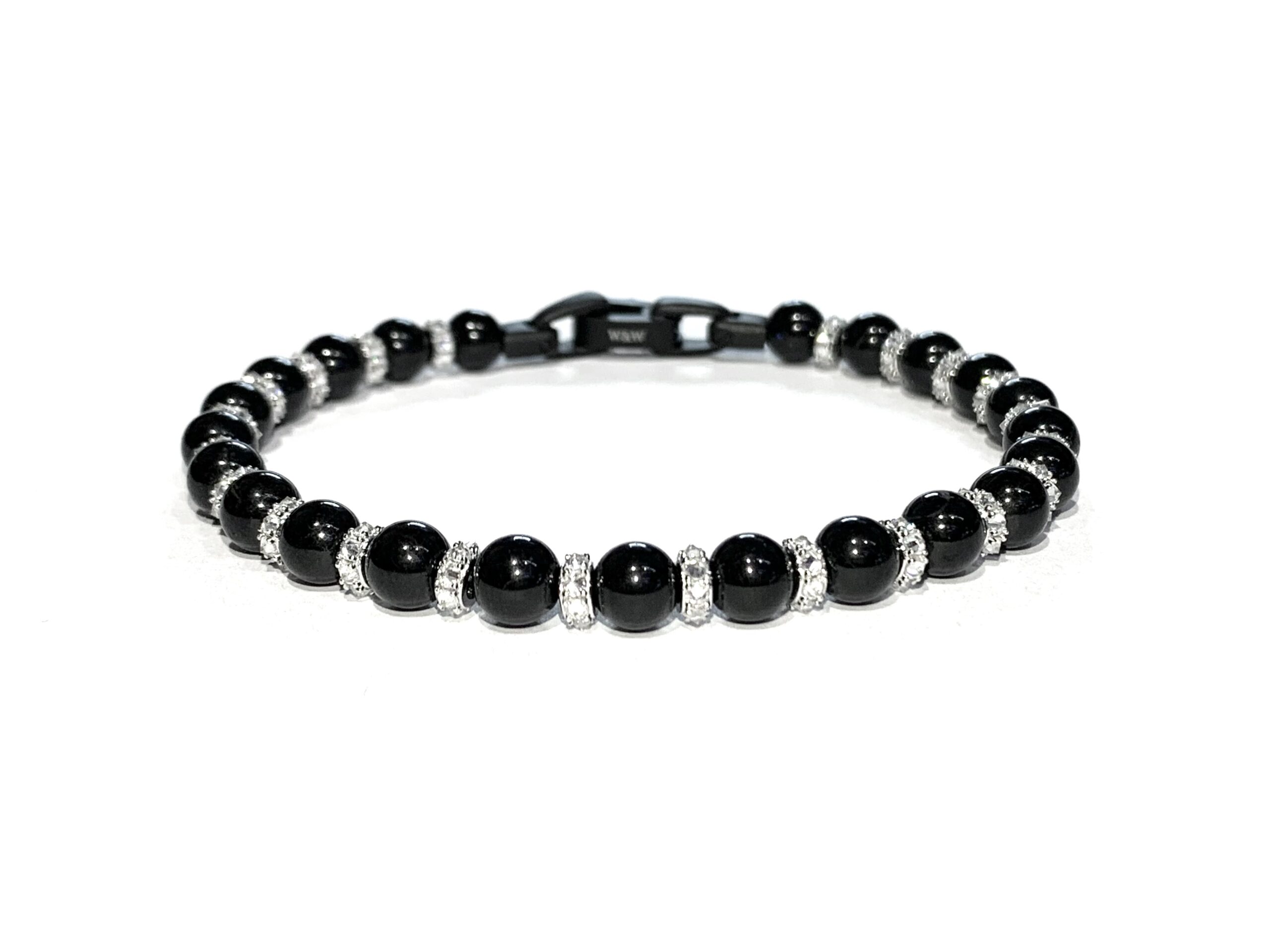 Браслет W&W Black Onyx Plus Pave Upside-Down White Mois 22 Beads